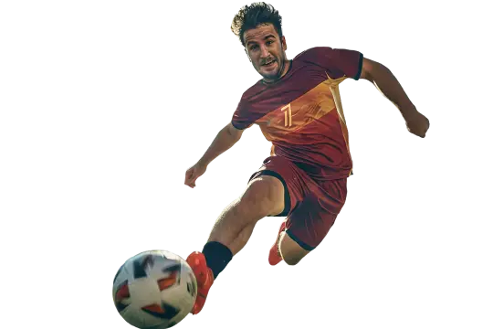 Soccer sports betting with a football player kicking the ball