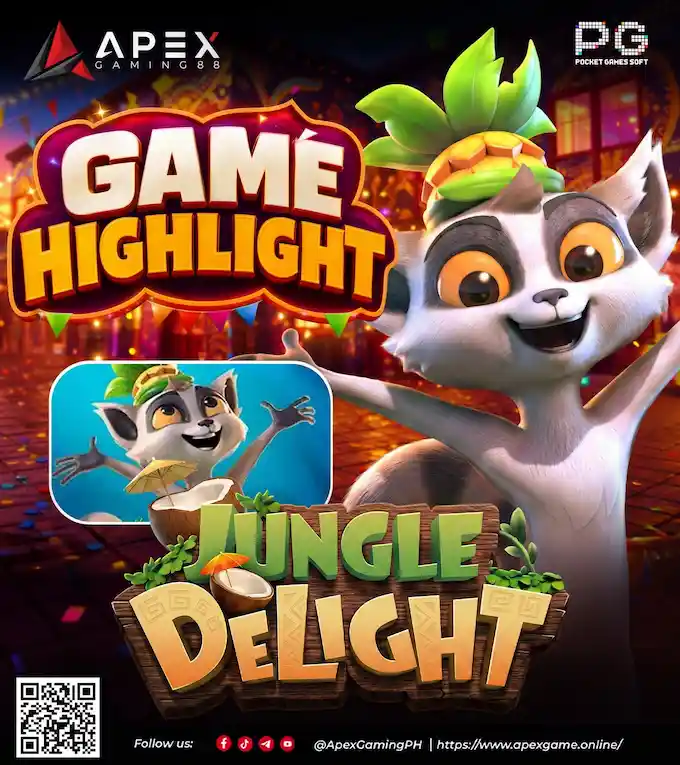 Jungle Delight slots game highlight featuring PG Soft's animated lemur mascot on ApexGaming88