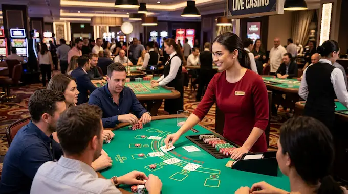 Live Casino – Live casino dealer hosting a table game with players