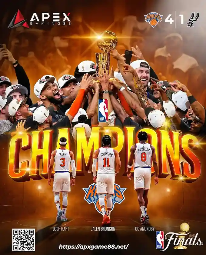 APEX Gaming 88 sports betting promotion featuring an NBA championship celebration