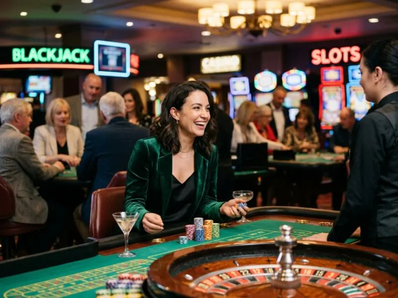Woman playing roulette with excitement at 777 PUB online casino