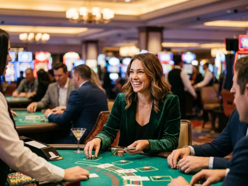 Woman celebrating a winning blackjack hand at Apex PH