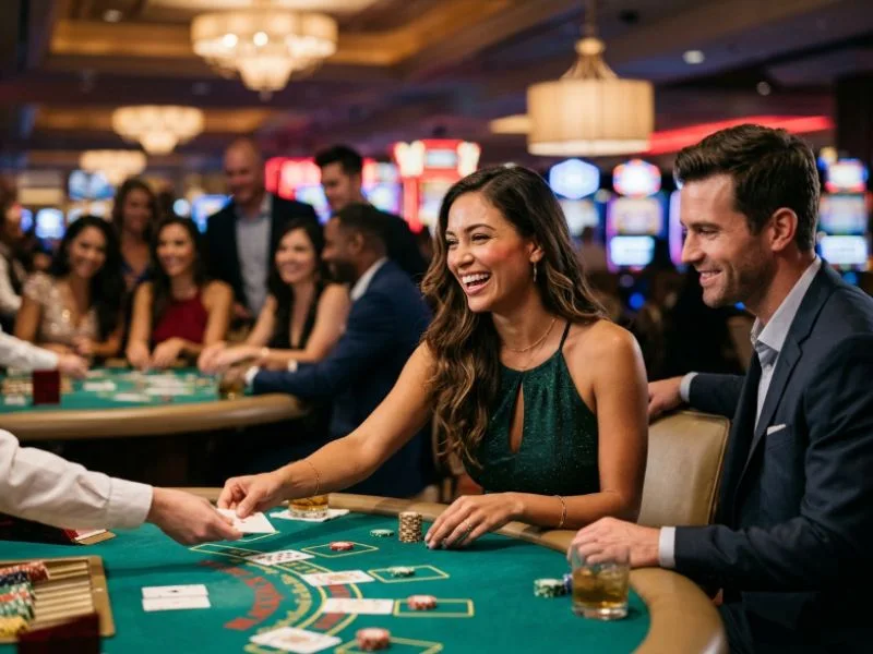 Woman cheering at a blackjack table at BL777 online casino