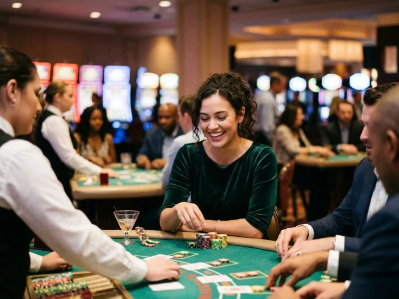Woman reacting excitedly to a winning number at BL777 online casino