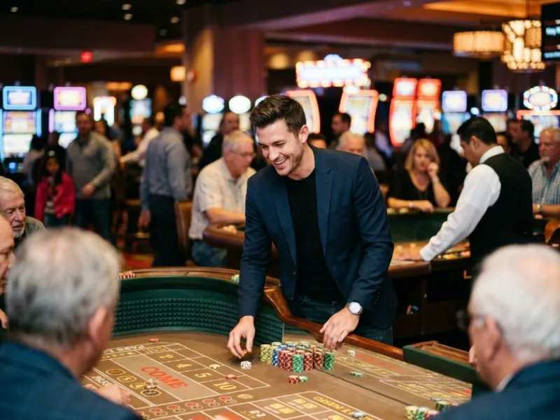 Handsome man enjoying a luxury casino night at Eureka online casino