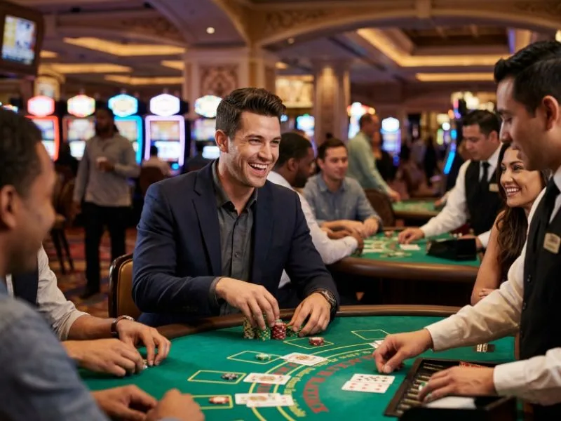 Successful man enjoying an evening at Eureka online casino