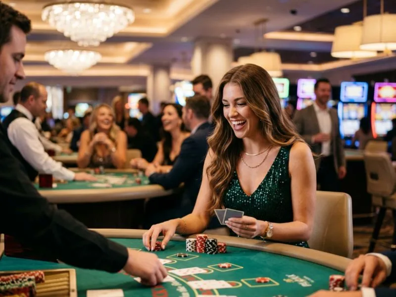 Woman reacting excitedly to a winning number at Milyon88 online casino