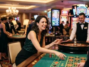Woman celebrating with friends at PH City online casino