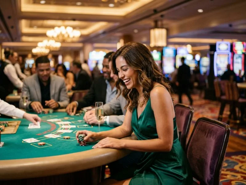 Woman enjoying a social casino evening at PH City online casino