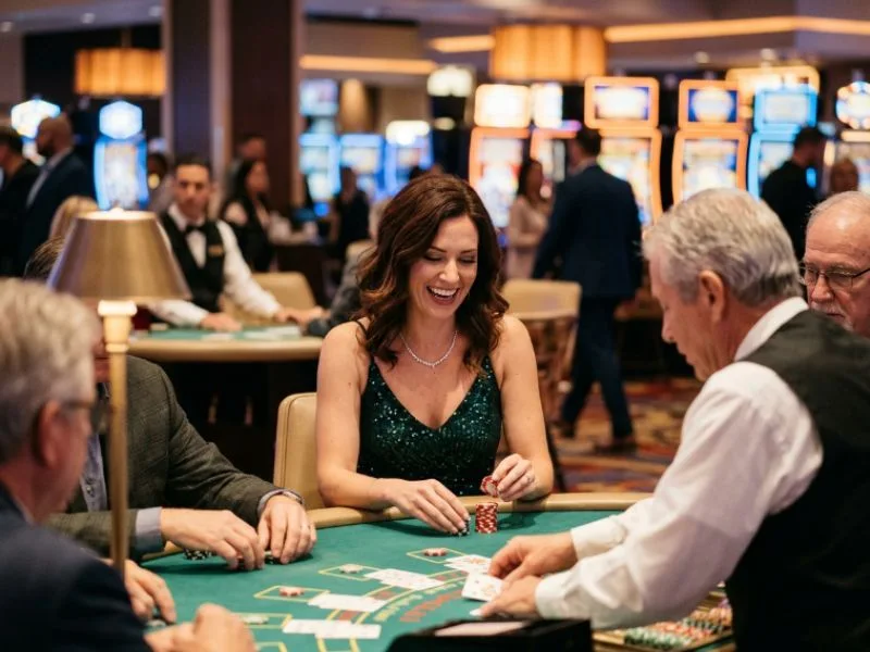 Stylish woman celebrating a casino night at Phil168 online casino login