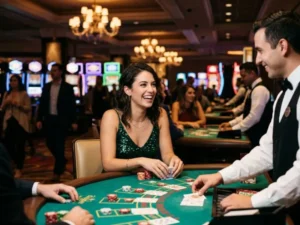Woman enjoying a night of casino games at phlboss online casino