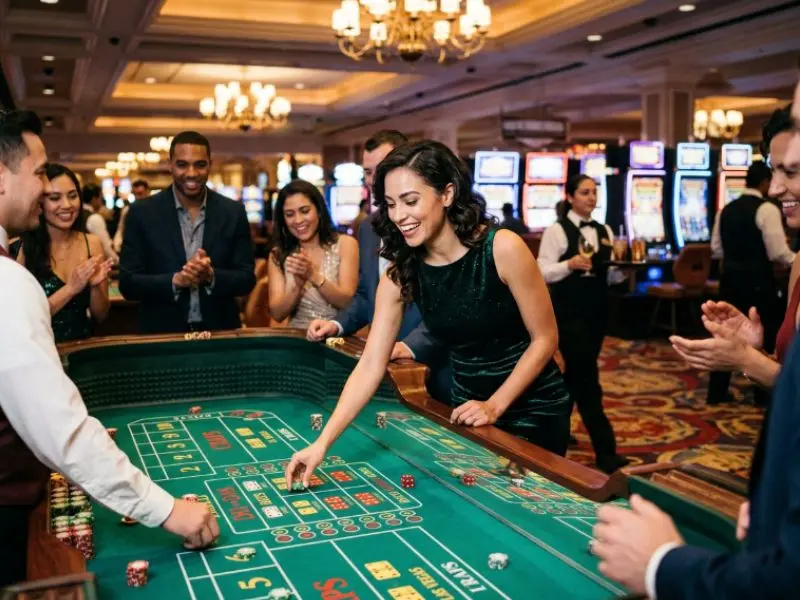 Woman laughing at a blackjack table at phlboss online casino